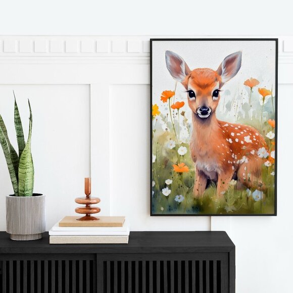 16x20 Cute Fawn Deer Watercolor Oil Painting Poster Wall Art 16x20 Poster - Picture 4 of 7